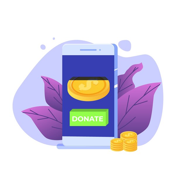 Donar concepto en línea. Smartphone con monedas de oro y llave DONAR.