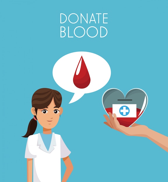 Donar sangre con caricaturas paramédicas