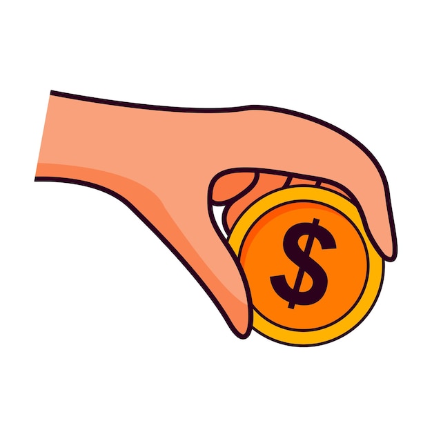 Donat en los negocios Ahorrando dinero La mano tiene una moneda de dólar