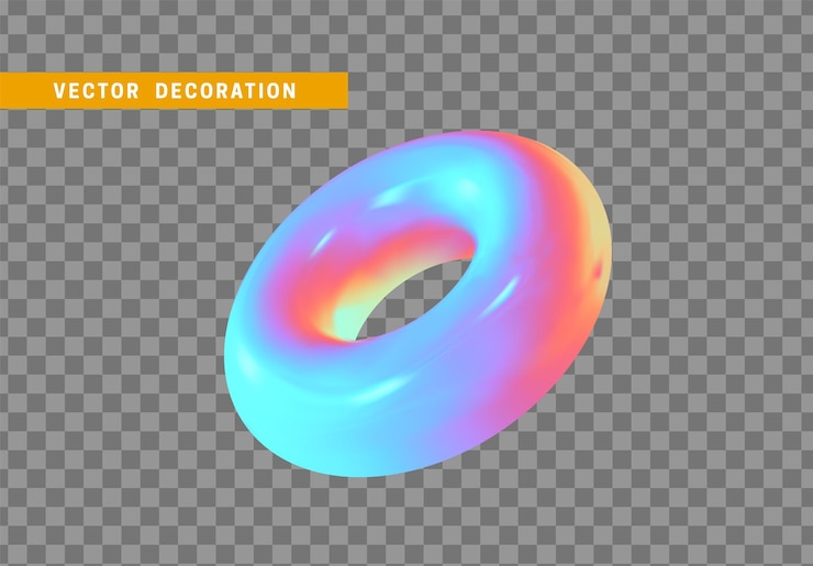 Vector donut aislado. toro con gradiente de color de camaleón de holograma colorido. objetos 3d abstractos, forma de tor de anillo redondo. ilustración vectorial