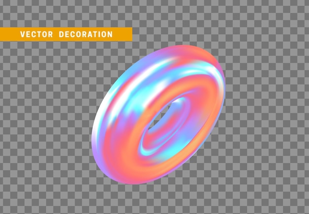 Donut aislado. Toro con gradiente de color de camaleón de holograma colorido. Objetos 3d abstractos, forma de tor de anillo redondo. ilustración vectorial