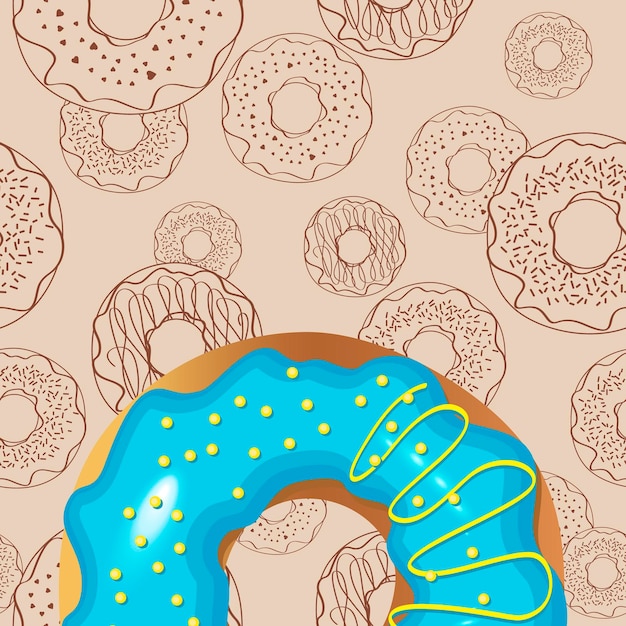 Donut azul en glaseado de azúcar sobre un fondo beige los donuts se dibujan en un estilo realista en vector