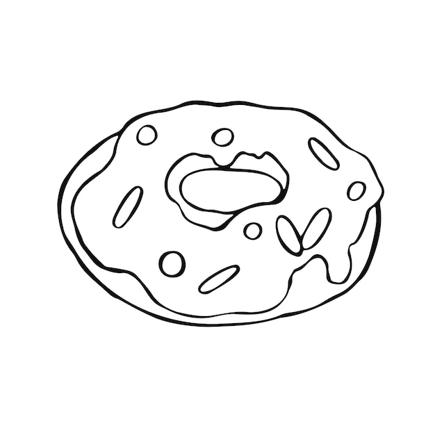 Donut bagel cupcake línea aislado en vector manual de fondo blanco