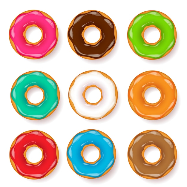 Donut begel con galletas de crema galleta conjunto de pastel dulce postre con azúcar y caramelo sabroso desayuno