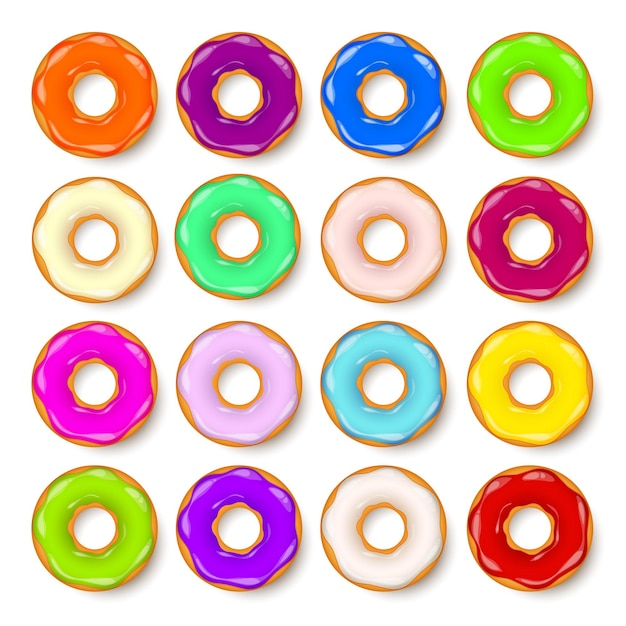 Vector donut begel con galletas de crema galleta juego de pastel dulce con azúcar y caramelo sabroso desayuno.