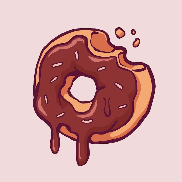 Donut de chocolate derretido dibujar a mano ilustración de dibujos animados