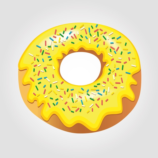 Vector donut de confitería de ilustración vectorial en glaseado de azúcar donut amarillo dibujado en un estilo realista.