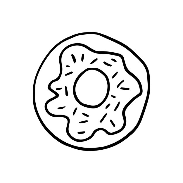 Donut dibujado a mano para tarjetas de felicitación, carteles, receta, diseño culinario, aislado sobre fondo blanco, ilustración vectorial de Doodle