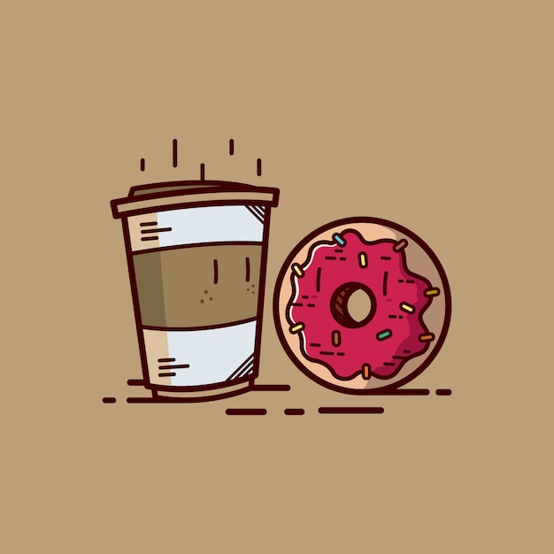 Donut de dibujos animados con café