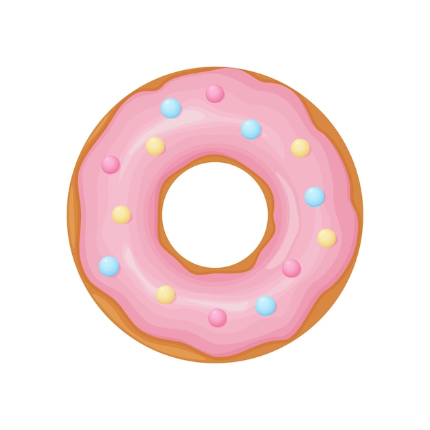 Donut Un donut dulce vertido con glaseado rosa y decorado con gotas de caramelo Postre dulce Ilustración vectorial aislada en un fondo blanco