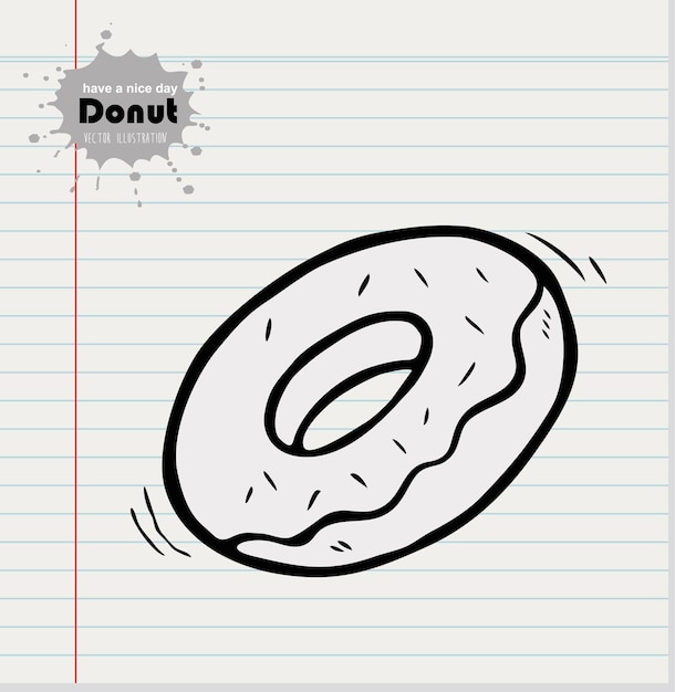 Donut de Doodle en fondo de papel Diseño de fondo de panadería vectorial.