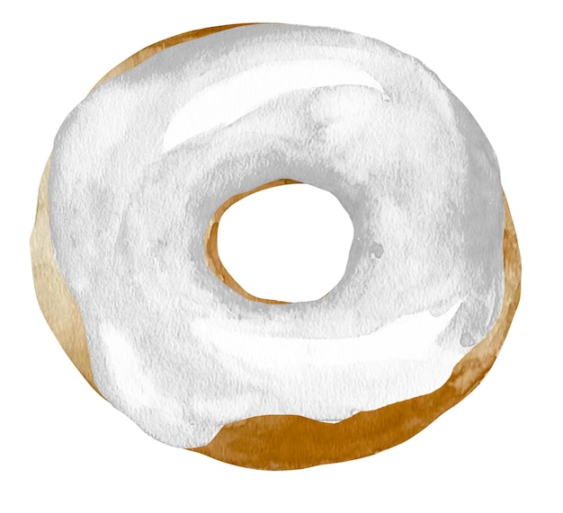 Donut dulce acuarela en glaseado blanco. Rocía ilustración acuarela de donut blanco aislado en whi