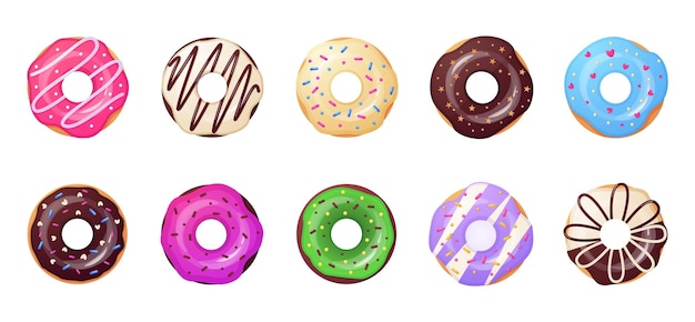 Donut dulce caramelo chocolate vainilla y bayas comida con tapa regalo redondo desayuno decoración presente bocadillo colorido elementos aislados 3d vector realista ilustración reciente