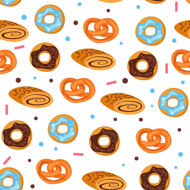 Donut dulce caramelo patrón sin costuras concepto de fondo diseño gráfico plano ilustración