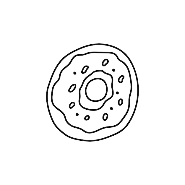 Donut dulce con garabato glaseado Lindo postre sabroso de dibujos animados Ilustración dibujada a mano aislada en blanco