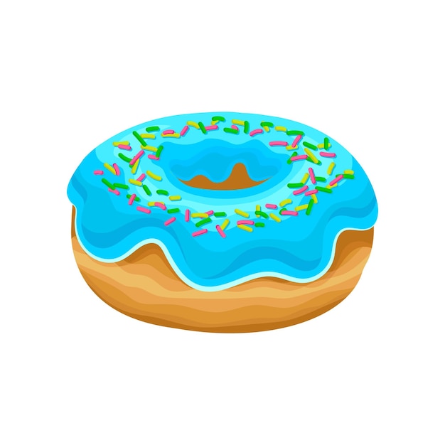 Donut dulce con glaseado azul y chispitas multicolores Delicioso postre Diseño vectorial plano para panadería o menú de cafetería