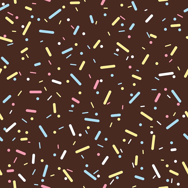 Donut esmalte de patrones sin fisuras. Textura de crema con cobertura de chispas de colores sobre chocolate