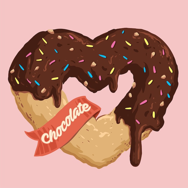 Donut en forma de corazón con chocolate