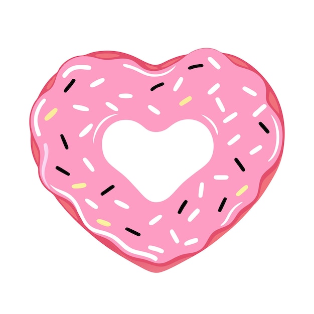 Donut en forma de corazón de dibujos animados con esmaltes rosados sobre fondo blanco Concepto de Día del Amor y San Valentín 8
