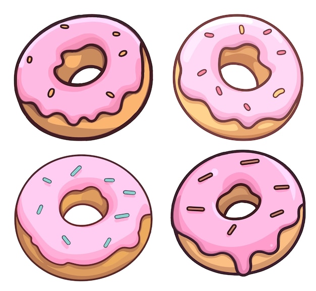 Donut de fresa dulce fondo blanco ilustración aislada estilo vectorial de clipart mínimo