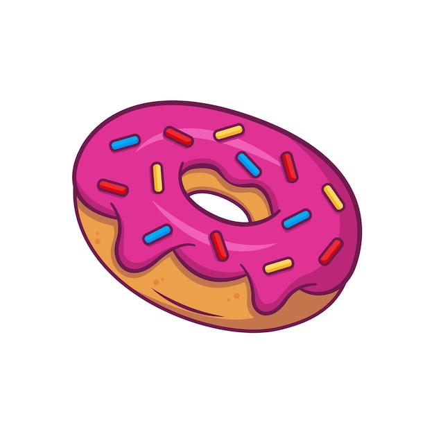 Donut glaseado en estilo de dibujos animados plana