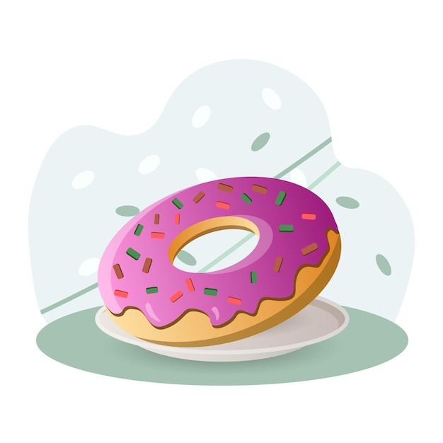 Donut ilustración bollo redondo glaseado topping vector editable