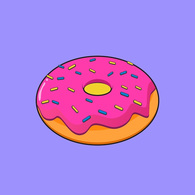 Donut con ilustración plana de crema de fresa