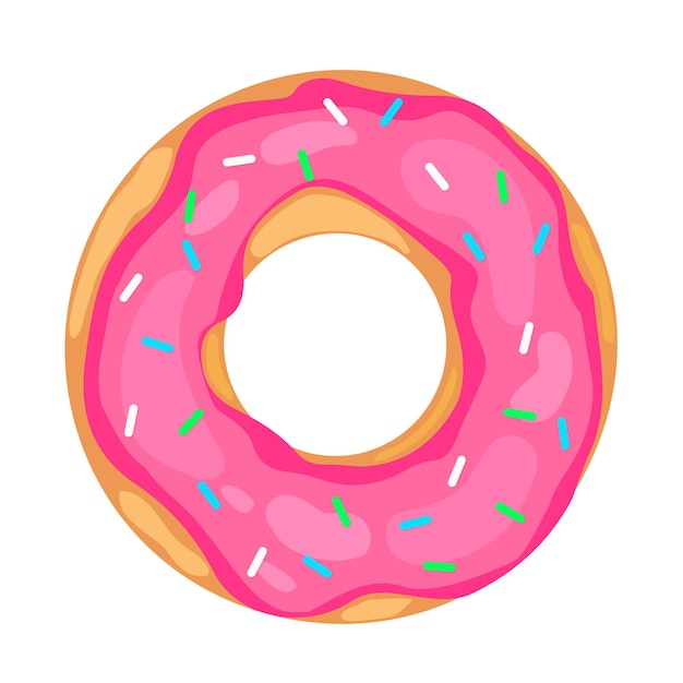 Vector donut lindo con glaseado rosa aislado en blanco icono de donut delicioso plantilla vectorial para cartel banner flyer pegatina camiseta postal diseño de logotipo, etc.