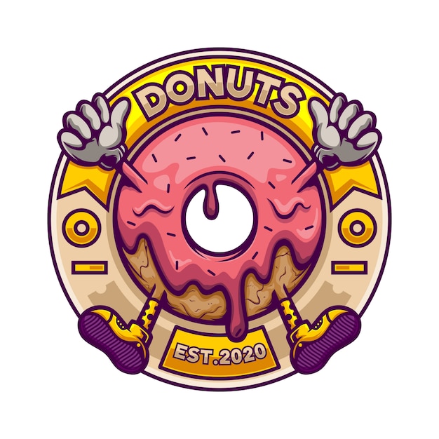 Vector donut logo mascota en insignia de círculo