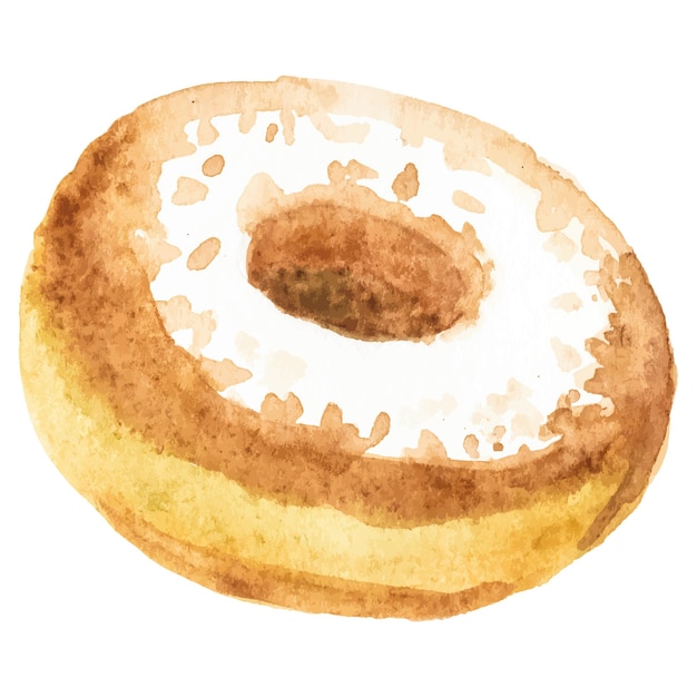 Donut pintado en acuarela elemento de diseño dibujado a mano aislado sobre fondo blanco