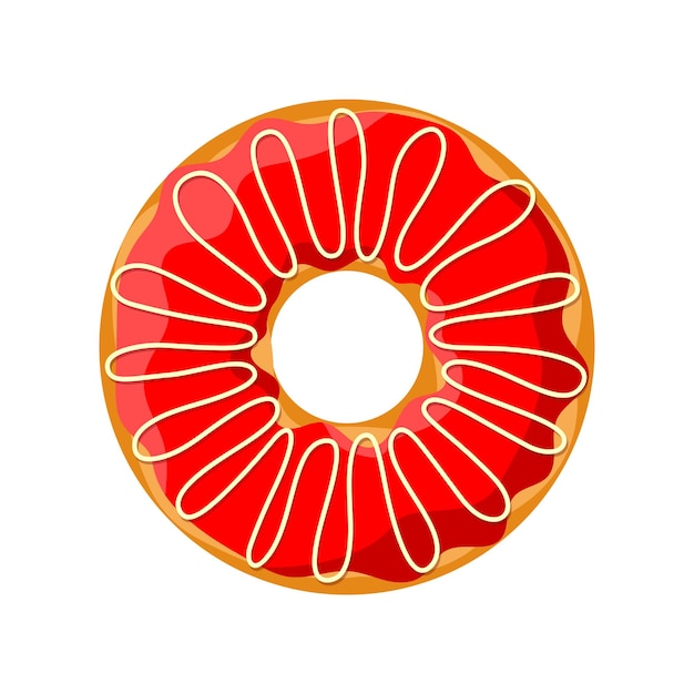 Donut sabroso colorido dulce aislado sobre fondo blanco Vista superior de la tira de crema y glaseado rojo para pastel