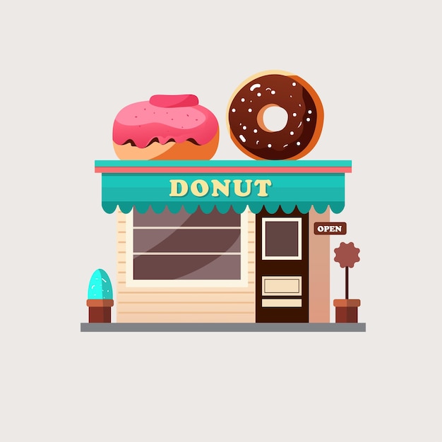 Donut shop panadería tienda donut icono plano vector ilustración