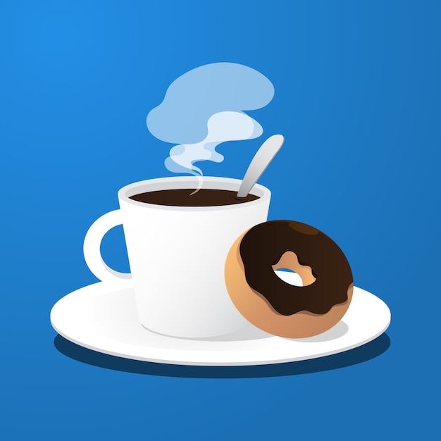 Vector donut y taza de café de concepto de postre