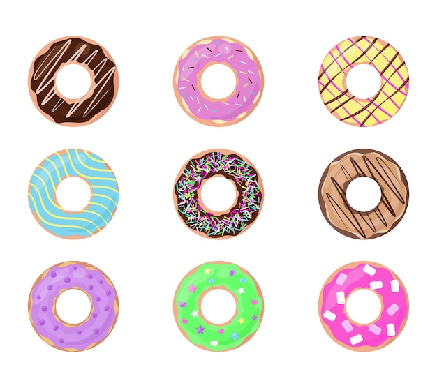 Donuts aislado sobre fondo blanco. Conjunto de donas