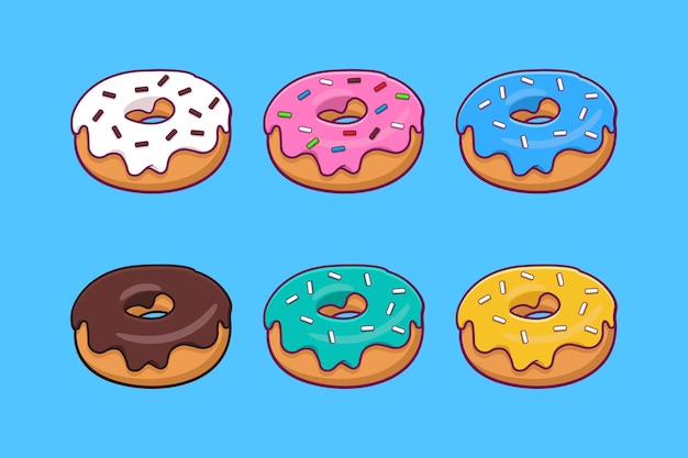 Vector donuts con colorido glaseado y salpicaduras ilustración vectorial