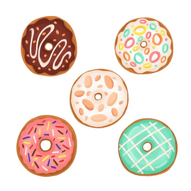 Donuts lindos vector ilustración de dibujos animados