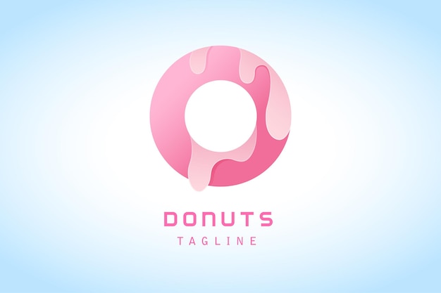 Donuts rosas con plantilla de logotipo degradado de chocolate