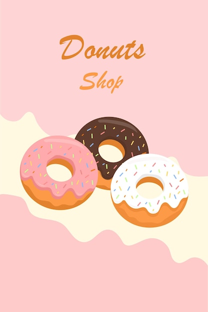 Donuts shoppinkchocolate y donuts blancos donuts posterilustración vectorial