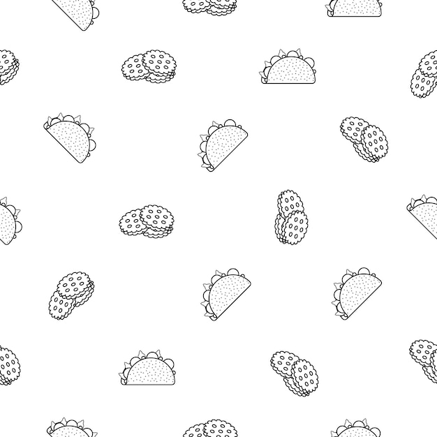 Doodle abstracto de patrones sin fisuras, elementos de comida rápida dibujados a mano. Fondo de estilo de diseño vectorial