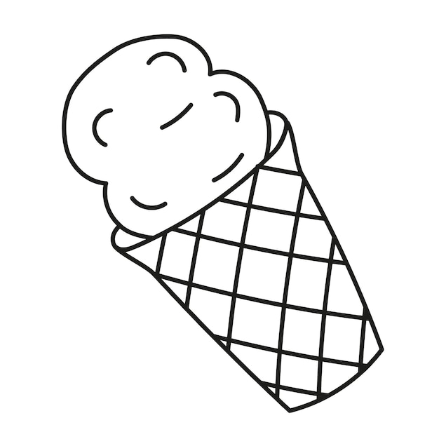 Doodle aislado Helado en waffle blanco y negro Esquema vector ilustración Icono dulces concepto