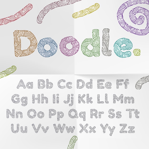 Doodle alfabeto fuente de texto con textura de punto de lana.