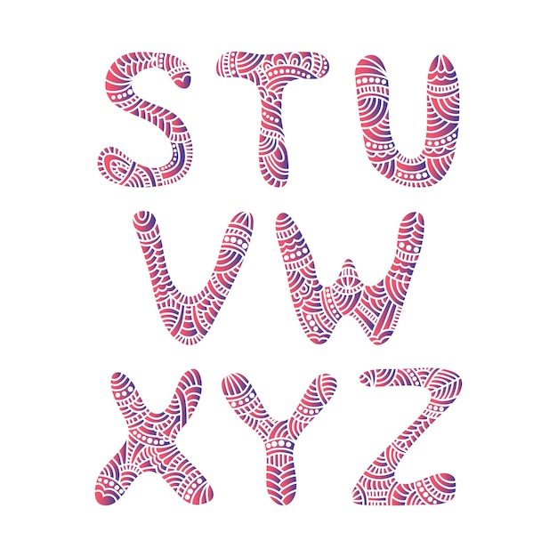 Doodle alfabeto vectorial dibujado a mano con letras rosas zentangle