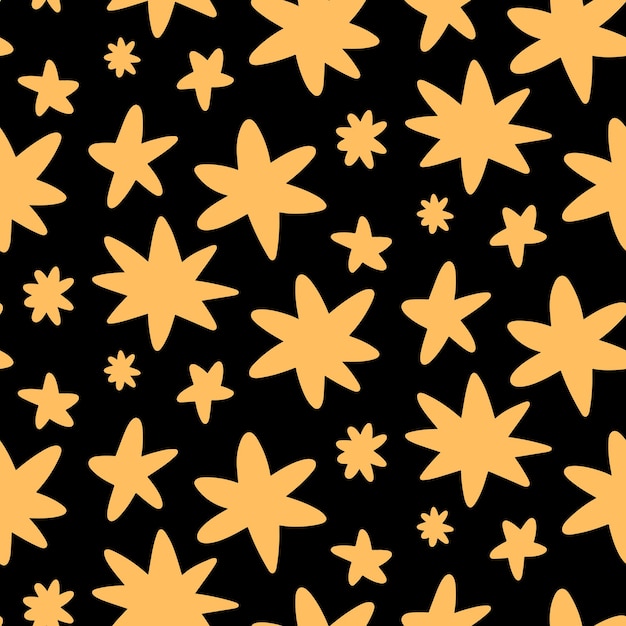 Doodle amarillo suave estrellas de patrones sin fisuras sobre fondo oscuro