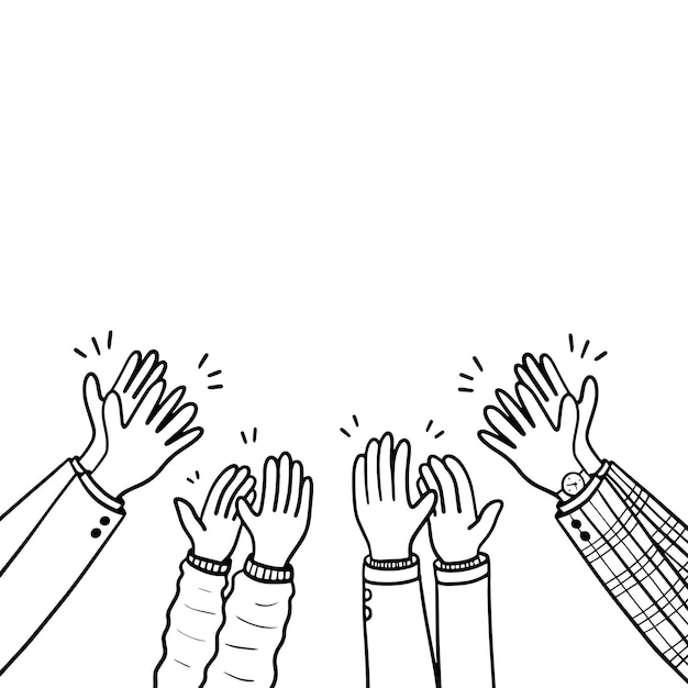 Doodle aplausos gestos de las manos hacia arriba o las manos aplaudiendo felicitación tema de negocios en vector