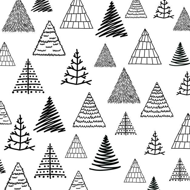 Doodle de árbol de Navidad dibujado a mano en patrones sin fisuras