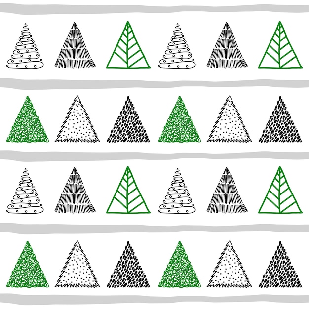 Doodle de árbol de Navidad dibujado a mano en patrones sin fisuras