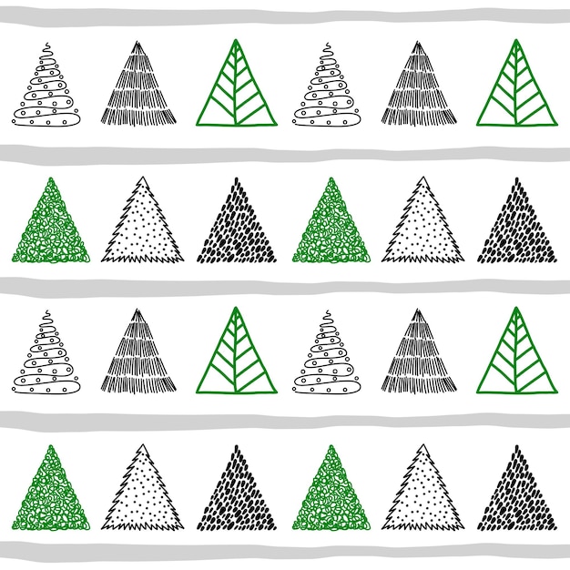 Doodle de árbol de navidad dibujado a mano en patrones sin fisuras