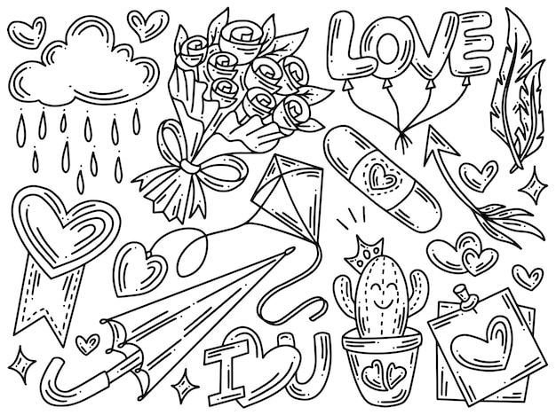 Vector doodle de arte de línea de día de san valentín