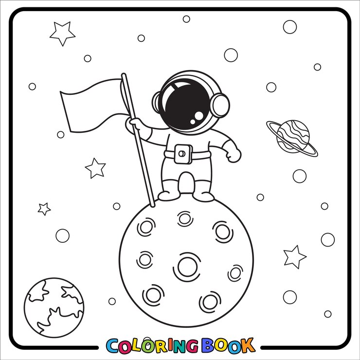 Vector doodle astronaut libro para colorear dibujos animados hoja de trabajo de arte de líneas para niños
