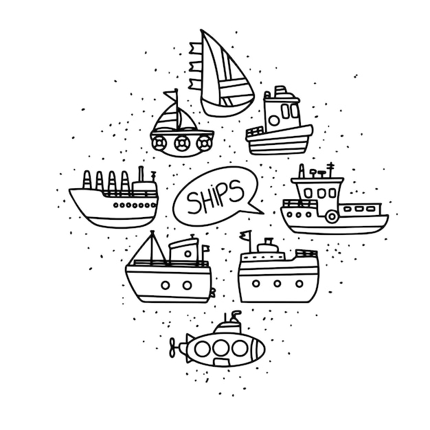 Doodle barco carácter línea arte elemento clipart